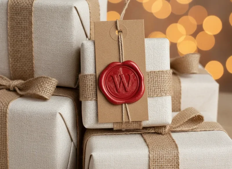 Wax seal tag on a cookie box