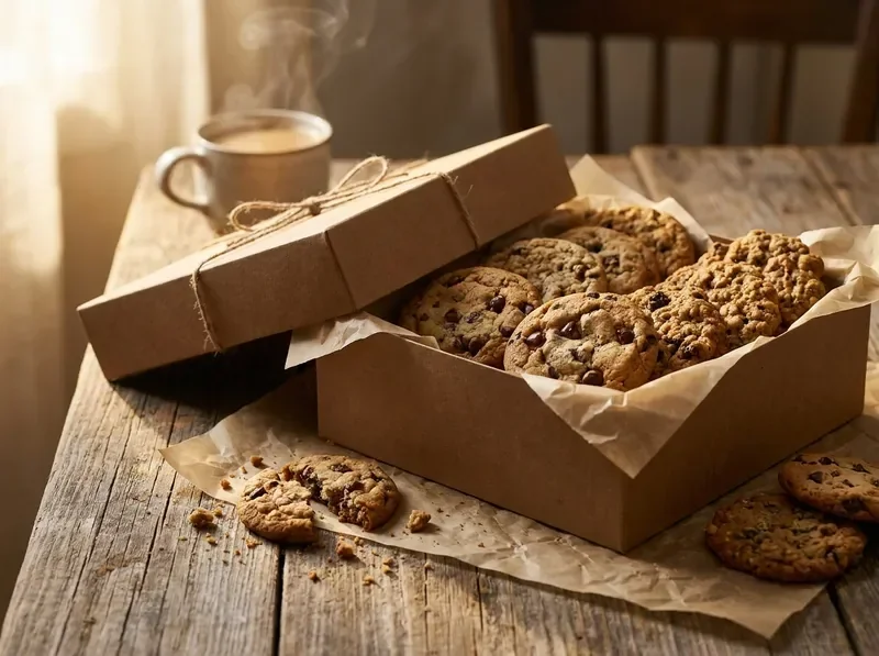 A curated box of freshly baked artisanal cookies from Warm & Crumbly