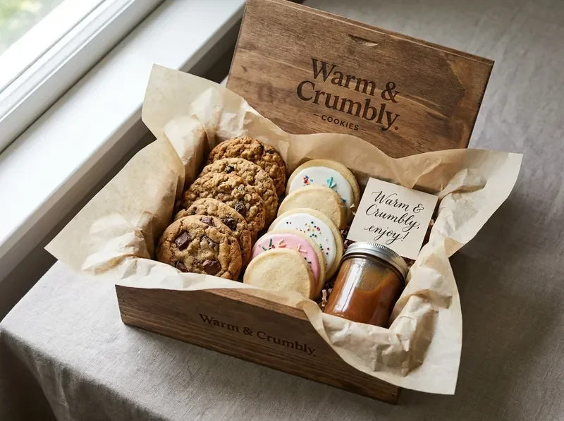 Curated cookie gift box with assorted cookies and tissue paper